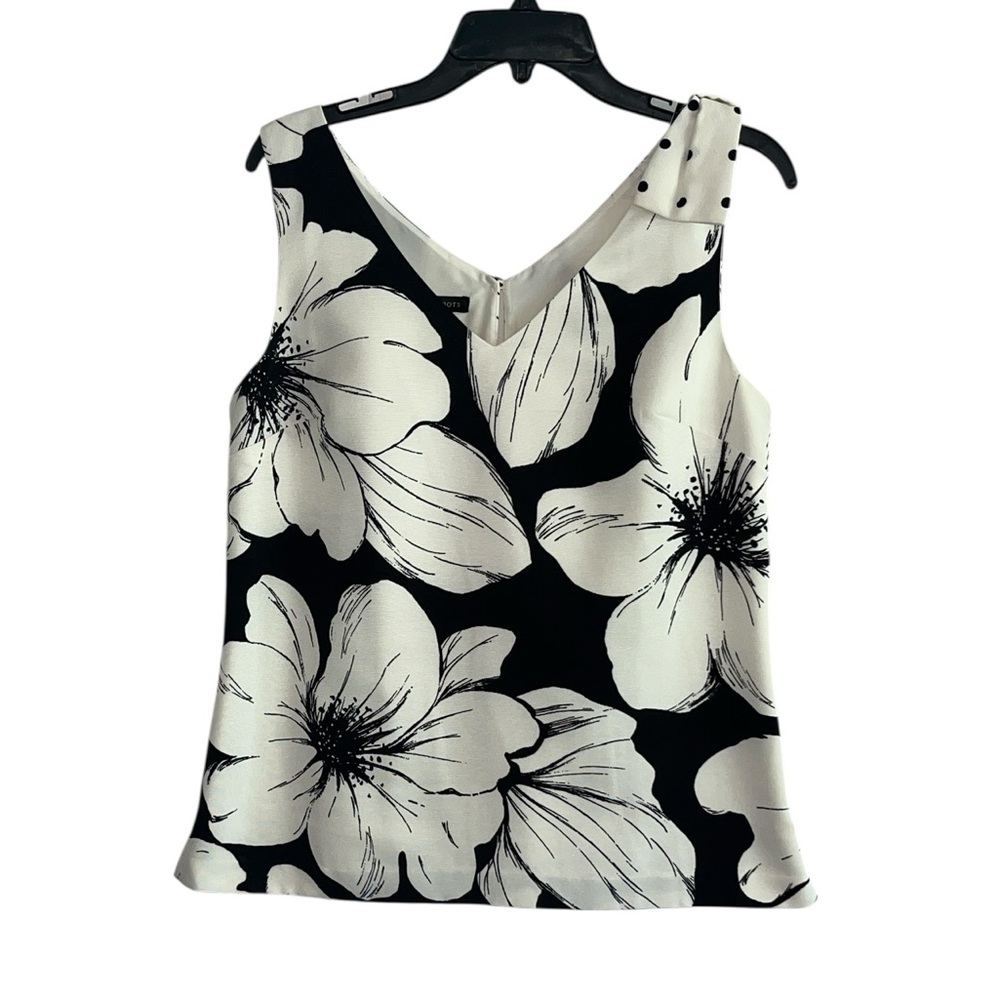 Talbots Black and White Primrose V-Neck Shell Size 6 - Picture 3 of 11